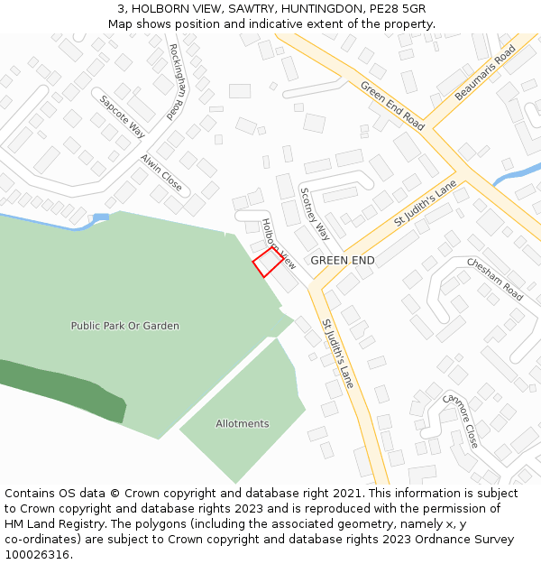 3, HOLBORN VIEW, SAWTRY, HUNTINGDON, PE28 5GR: Location map and indicative extent of plot