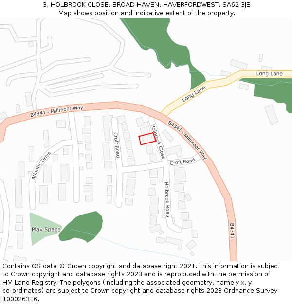 3, HOLBROOK CLOSE, BROAD HAVEN, HAVERFORDWEST, SA62 3JE: Location map and indicative extent of plot