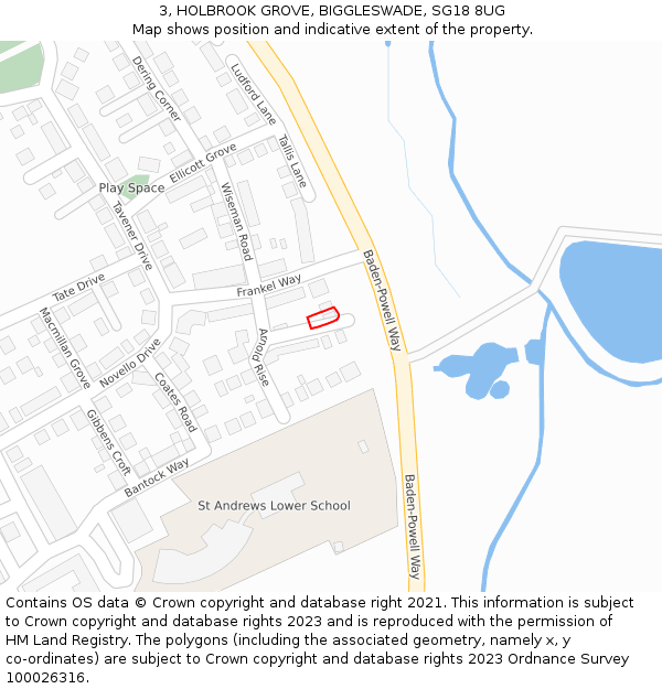 3, HOLBROOK GROVE, BIGGLESWADE, SG18 8UG: Location map and indicative extent of plot
