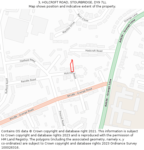 3, HOLCROFT ROAD, STOURBRIDGE, DY9 7LL: Location map and indicative extent of plot