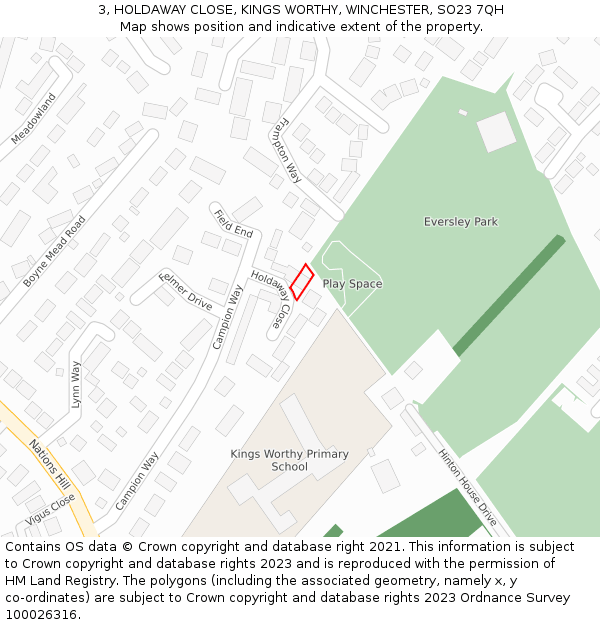 3, HOLDAWAY CLOSE, KINGS WORTHY, WINCHESTER, SO23 7QH: Location map and indicative extent of plot