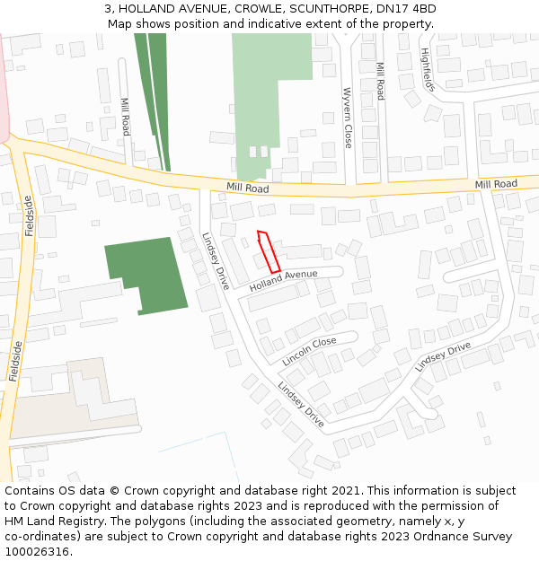 3, HOLLAND AVENUE, CROWLE, SCUNTHORPE, DN17 4BD: Location map and indicative extent of plot