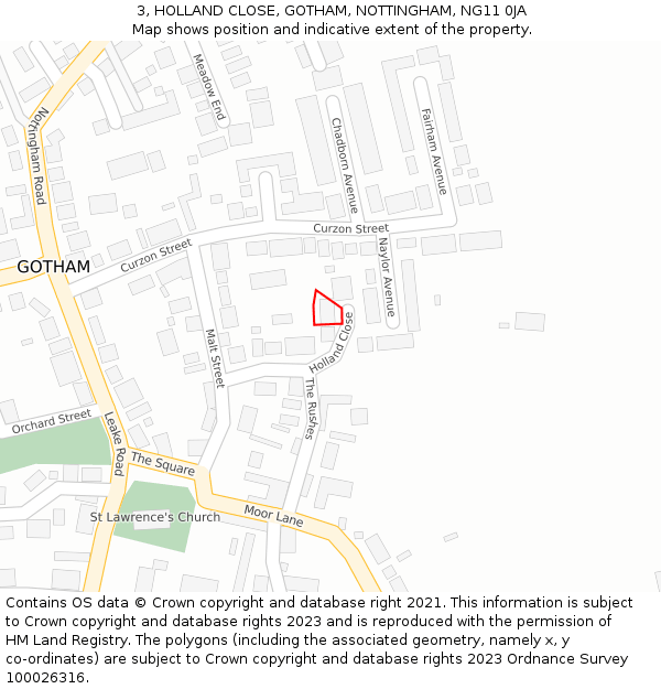 3, HOLLAND CLOSE, GOTHAM, NOTTINGHAM, NG11 0JA: Location map and indicative extent of plot