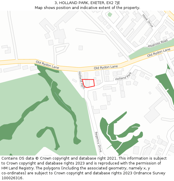 3, HOLLAND PARK, EXETER, EX2 7JE: Location map and indicative extent of plot