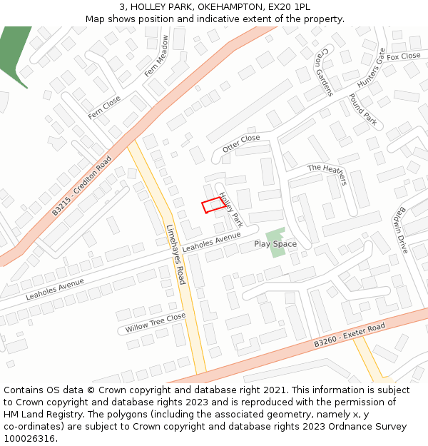 3, HOLLEY PARK, OKEHAMPTON, EX20 1PL: Location map and indicative extent of plot