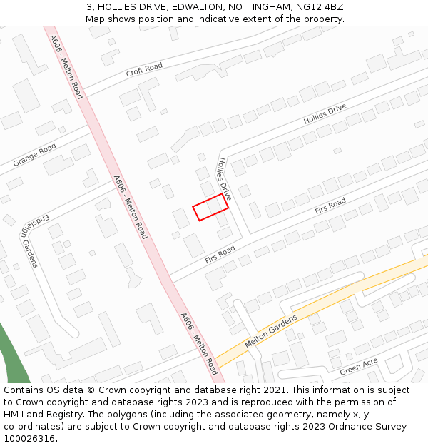 3, HOLLIES DRIVE, EDWALTON, NOTTINGHAM, NG12 4BZ: Location map and indicative extent of plot