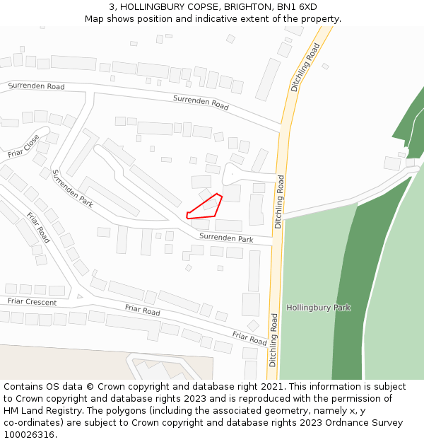 3, HOLLINGBURY COPSE, BRIGHTON, BN1 6XD: Location map and indicative extent of plot