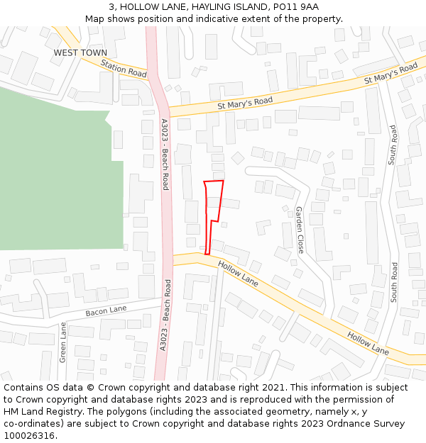 3, HOLLOW LANE, HAYLING ISLAND, PO11 9AA: Location map and indicative extent of plot