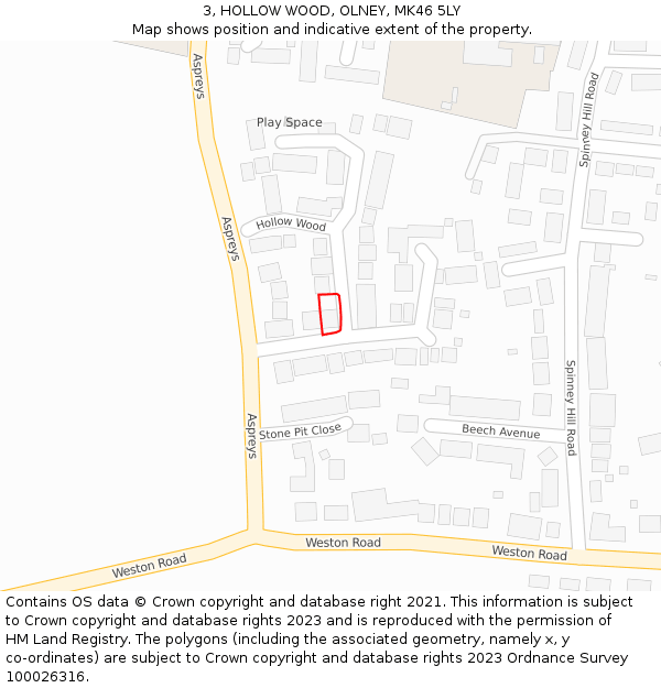 3, HOLLOW WOOD, OLNEY, MK46 5LY: Location map and indicative extent of plot