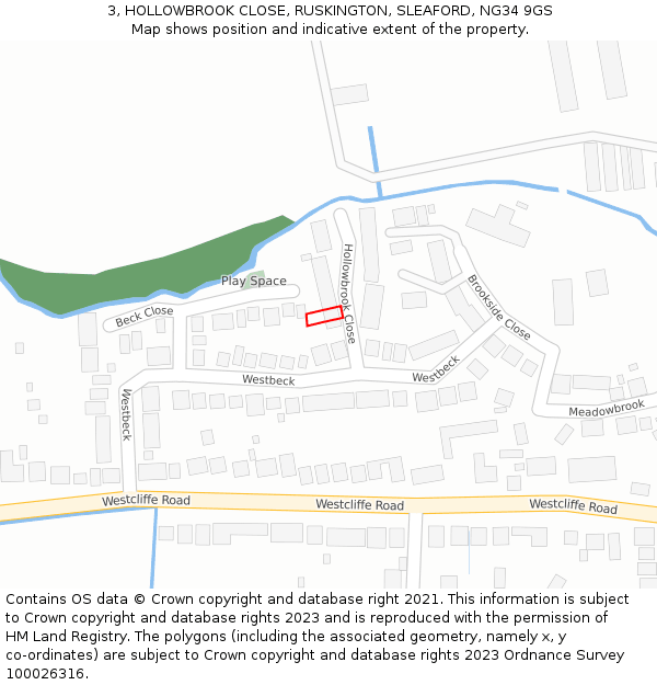 3, HOLLOWBROOK CLOSE, RUSKINGTON, SLEAFORD, NG34 9GS: Location map and indicative extent of plot