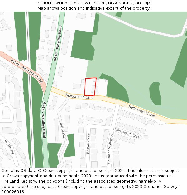 3, HOLLOWHEAD LANE, WILPSHIRE, BLACKBURN, BB1 9JX: Location map and indicative extent of plot