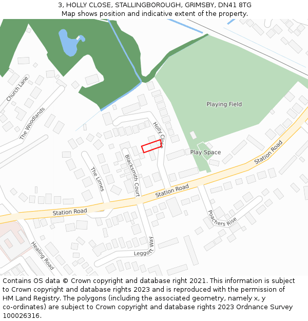 3, HOLLY CLOSE, STALLINGBOROUGH, GRIMSBY, DN41 8TG: Location map and indicative extent of plot