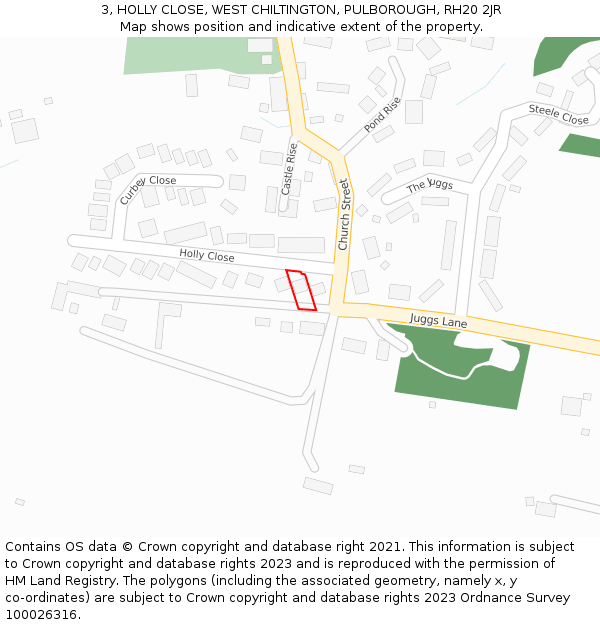 3, HOLLY CLOSE, WEST CHILTINGTON, PULBOROUGH, RH20 2JR: Location map and indicative extent of plot