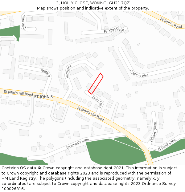 3, HOLLY CLOSE, WOKING, GU21 7QZ: Location map and indicative extent of plot