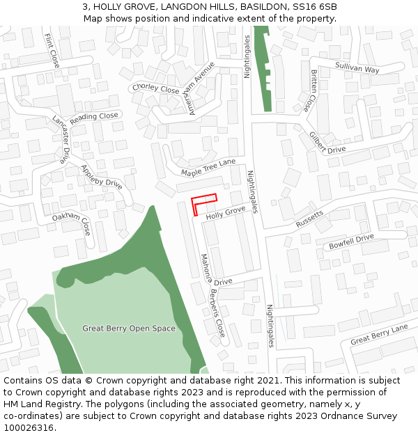 3, HOLLY GROVE, LANGDON HILLS, BASILDON, SS16 6SB: Location map and indicative extent of plot