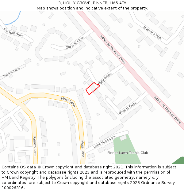3, HOLLY GROVE, PINNER, HA5 4TA: Location map and indicative extent of plot