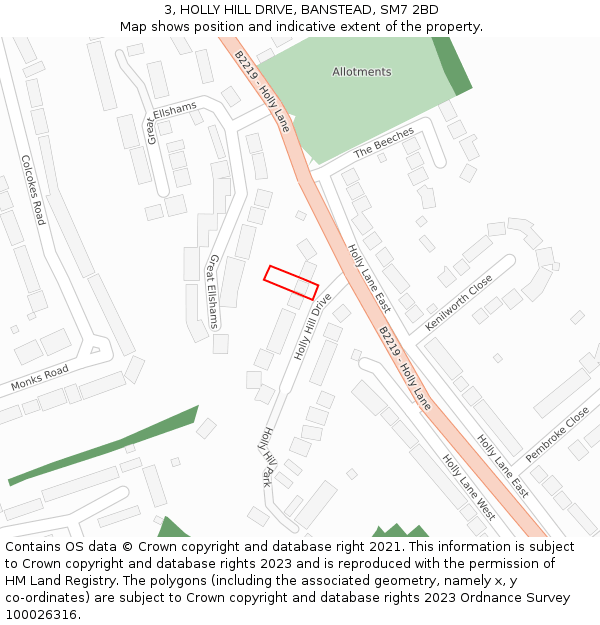 3, HOLLY HILL DRIVE, BANSTEAD, SM7 2BD: Location map and indicative extent of plot