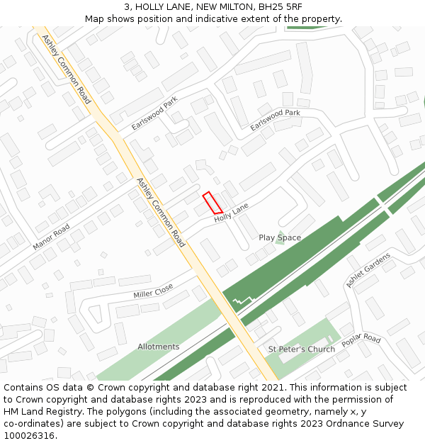 3, HOLLY LANE, NEW MILTON, BH25 5RF: Location map and indicative extent of plot
