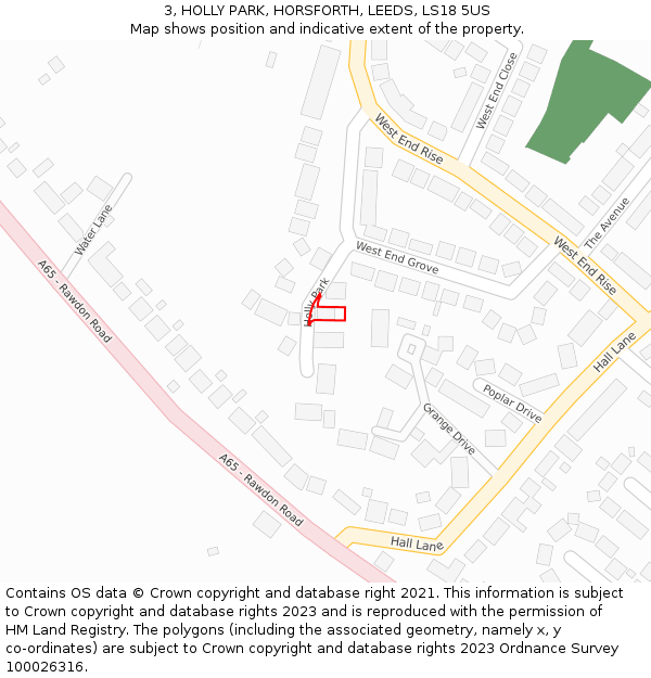 3, HOLLY PARK, HORSFORTH, LEEDS, LS18 5US: Location map and indicative extent of plot