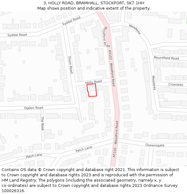 3, HOLLY ROAD, BRAMHALL, STOCKPORT, SK7 1HH: Location map and indicative extent of plot