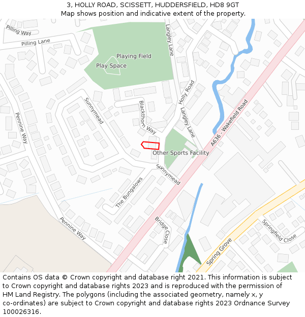3, HOLLY ROAD, SCISSETT, HUDDERSFIELD, HD8 9GT: Location map and indicative extent of plot