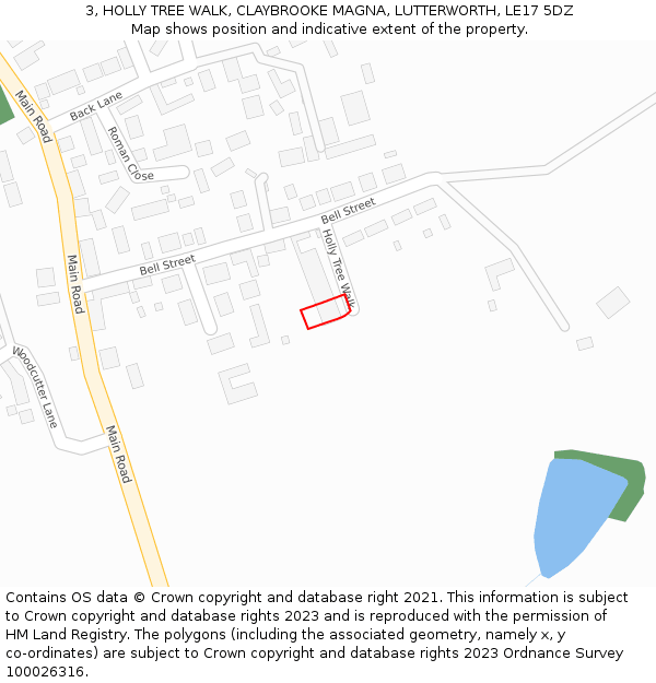 3, HOLLY TREE WALK, CLAYBROOKE MAGNA, LUTTERWORTH, LE17 5DZ: Location map and indicative extent of plot