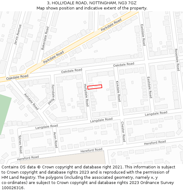 3, HOLLYDALE ROAD, NOTTINGHAM, NG3 7GZ: Location map and indicative extent of plot