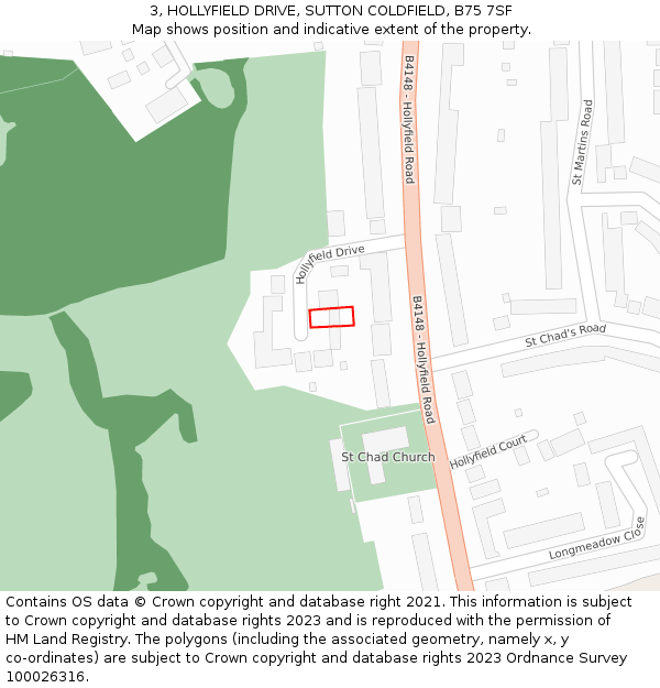 3, HOLLYFIELD DRIVE, SUTTON COLDFIELD, B75 7SF: Location map and indicative extent of plot