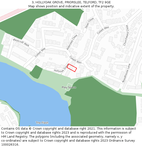 3, HOLLYOAK GROVE, PRIORSLEE, TELFORD, TF2 9GE: Location map and indicative extent of plot