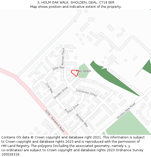 3, HOLM OAK WALK, SHOLDEN, DEAL, CT14 0ER: Location map and indicative extent of plot