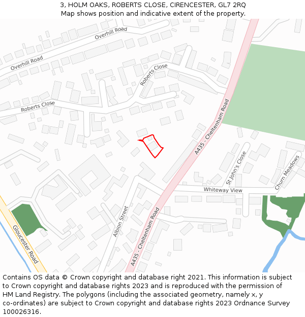 3, HOLM OAKS, ROBERTS CLOSE, CIRENCESTER, GL7 2RQ: Location map and indicative extent of plot