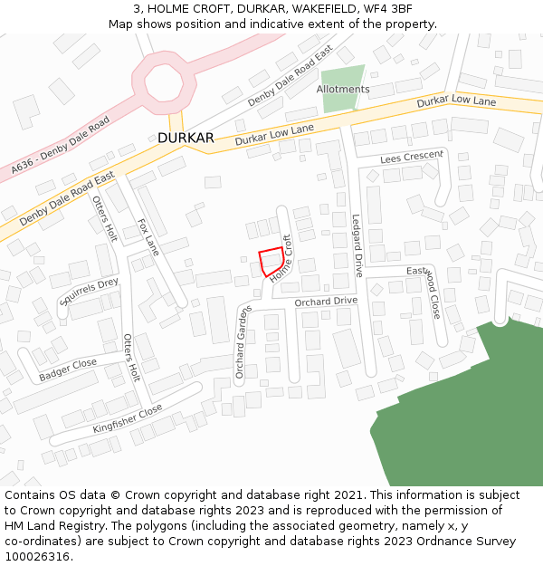 3, HOLME CROFT, DURKAR, WAKEFIELD, WF4 3BF: Location map and indicative extent of plot
