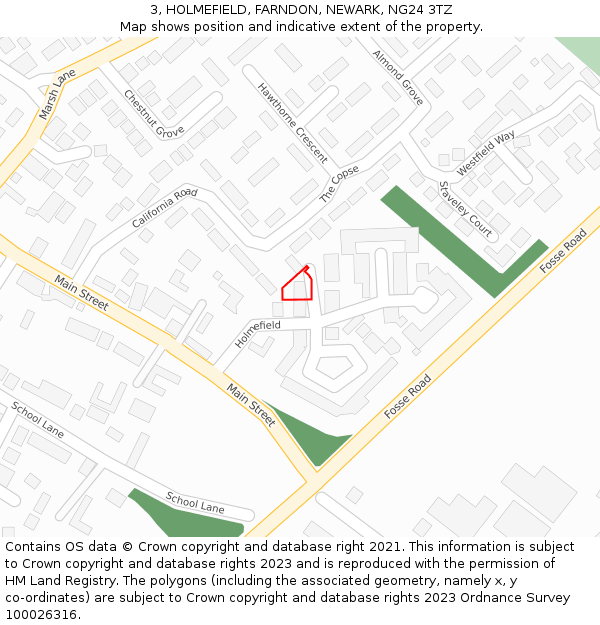 3, HOLMEFIELD, FARNDON, NEWARK, NG24 3TZ: Location map and indicative extent of plot