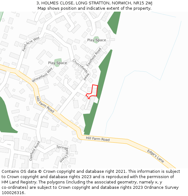 3, HOLMES CLOSE, LONG STRATTON, NORWICH, NR15 2WJ: Location map and indicative extent of plot