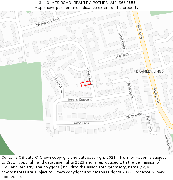 3, HOLMES ROAD, BRAMLEY, ROTHERHAM, S66 1UU: Location map and indicative extent of plot