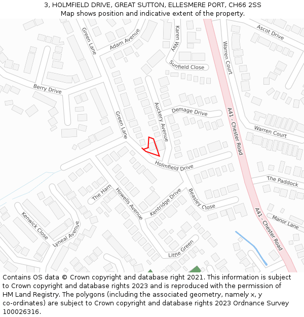 3, HOLMFIELD DRIVE, GREAT SUTTON, ELLESMERE PORT, CH66 2SS: Location map and indicative extent of plot