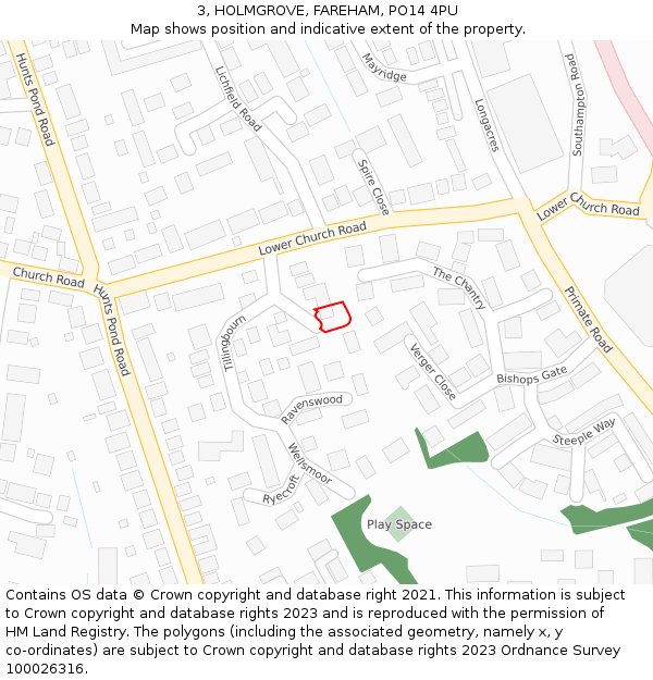 3, HOLMGROVE, FAREHAM, PO14 4PU: Location map and indicative extent of plot