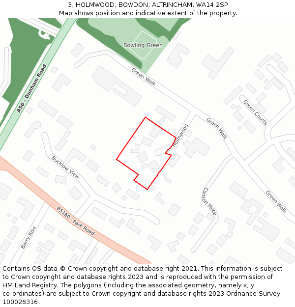 3, HOLMWOOD, BOWDON, ALTRINCHAM, WA14 2SP: Location map and indicative extent of plot