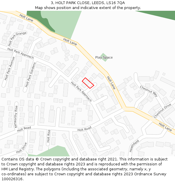 3, HOLT PARK CLOSE, LEEDS, LS16 7QA: Location map and indicative extent of plot