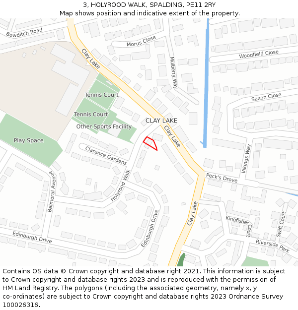 3, HOLYROOD WALK, SPALDING, PE11 2RY: Location map and indicative extent of plot