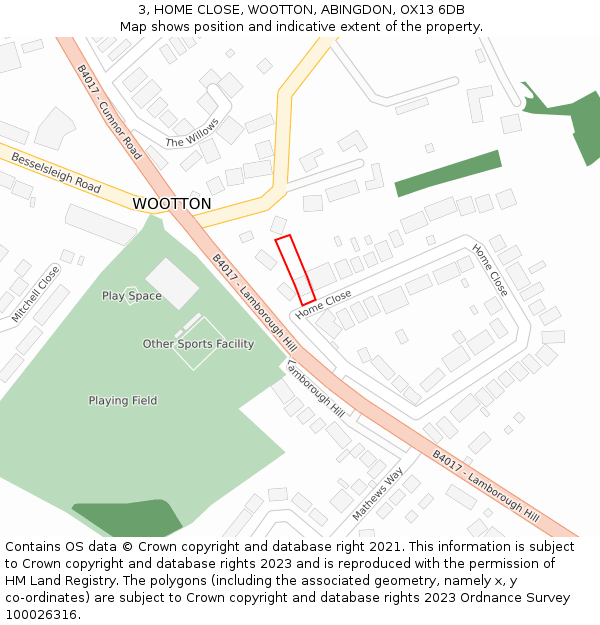 3, HOME CLOSE, WOOTTON, ABINGDON, OX13 6DB: Location map and indicative extent of plot