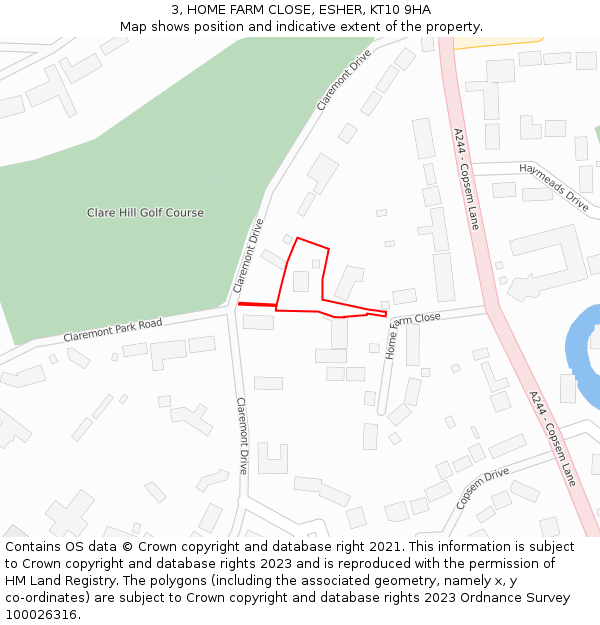 3, HOME FARM CLOSE, ESHER, KT10 9HA: Location map and indicative extent of plot