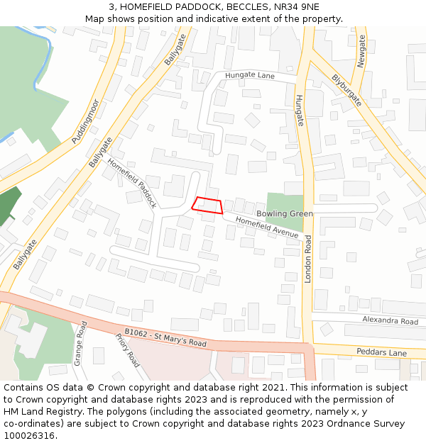 3, HOMEFIELD PADDOCK, BECCLES, NR34 9NE: Location map and indicative extent of plot