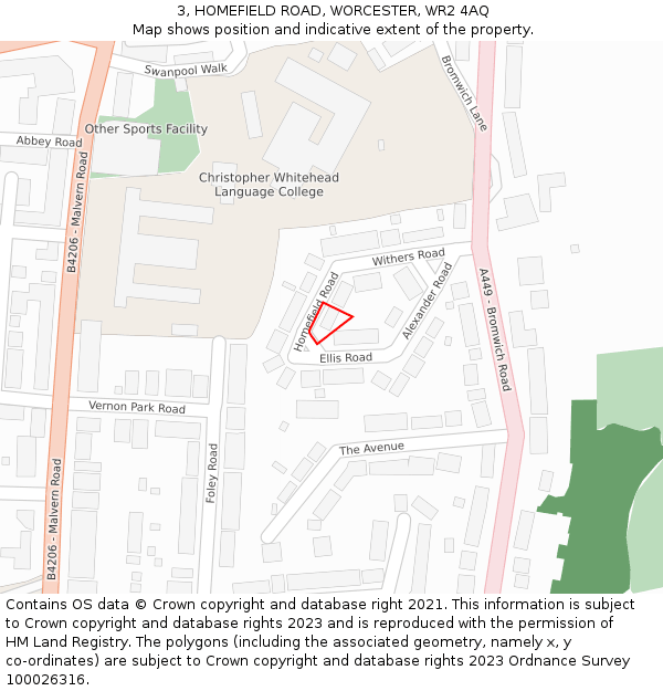3, HOMEFIELD ROAD, WORCESTER, WR2 4AQ: Location map and indicative extent of plot