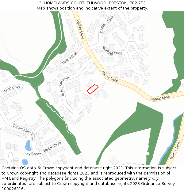 3, HOMELANDS COURT, FULWOOD, PRESTON, PR2 7BF: Location map and indicative extent of plot