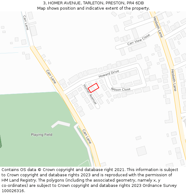 3, HOMER AVENUE, TARLETON, PRESTON, PR4 6DB: Location map and indicative extent of plot