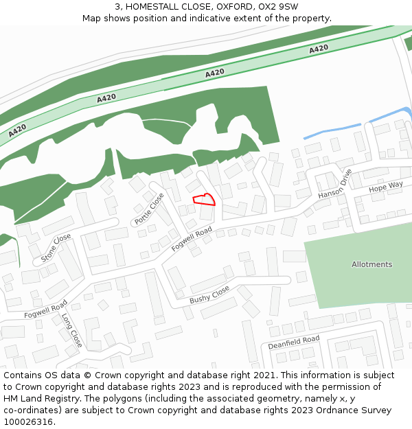 3, HOMESTALL CLOSE, OXFORD, OX2 9SW: Location map and indicative extent of plot