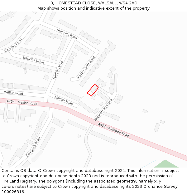 3, HOMESTEAD CLOSE, WALSALL, WS4 2AD: Location map and indicative extent of plot