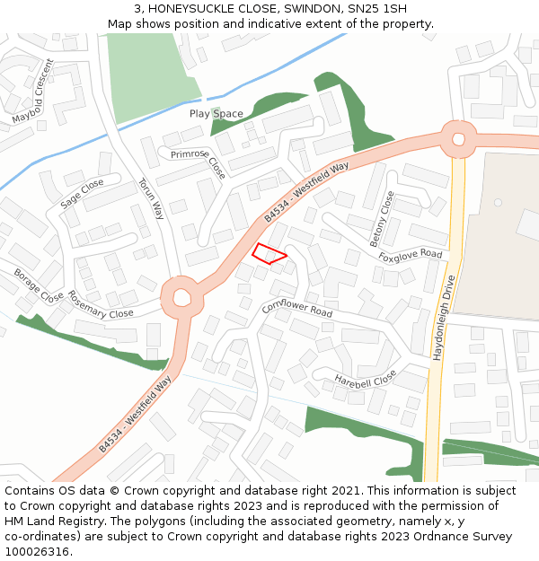 3, HONEYSUCKLE CLOSE, SWINDON, SN25 1SH: Location map and indicative extent of plot