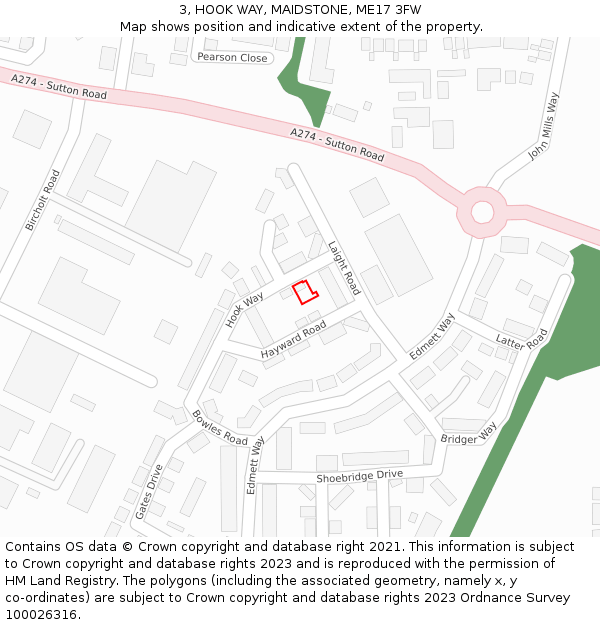 3, HOOK WAY, MAIDSTONE, ME17 3FW: Location map and indicative extent of plot